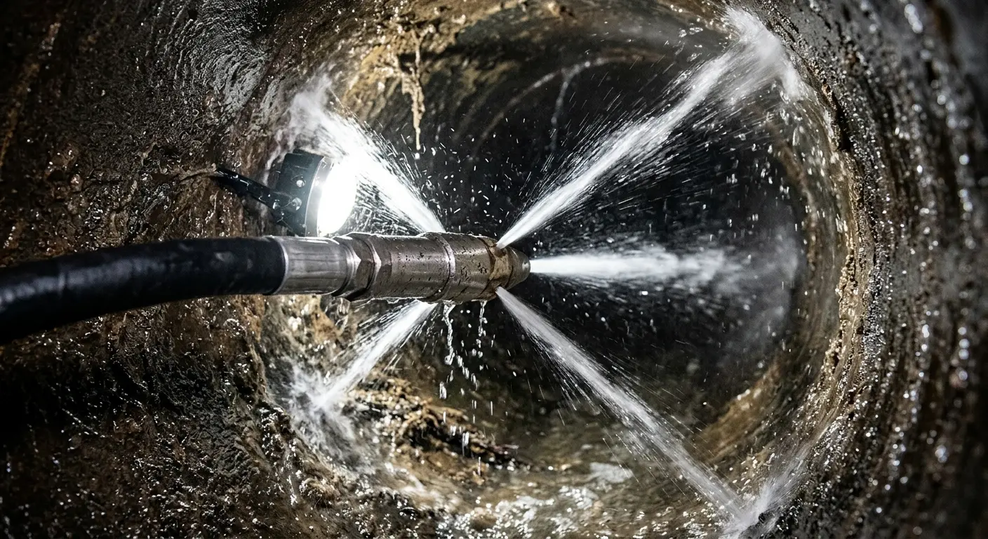 High-pressure hydro jetting nozzle cleaning sewer pipe for Storm Drain Cleaning in Brunswick